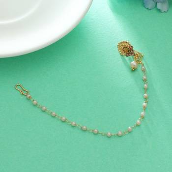 traditional gold finish nose ring with pearl chain 1