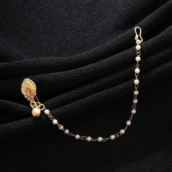 traditional gold finish nose ring with pearl chain 2