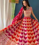 Rani Pink Color  Sequins and Zari Embroidery Work And Stone Work Faux Georgrtte Lahenga Choli Set