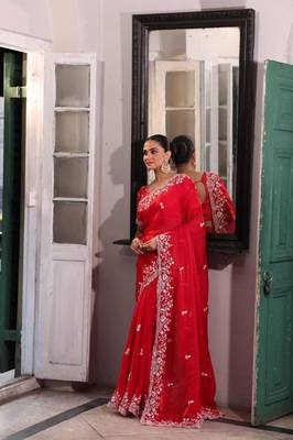 Red embroidered saree 1