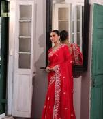 Red embroidered saree