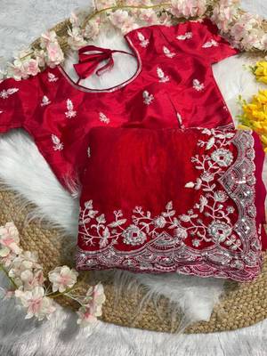 Red embroidered saree 3