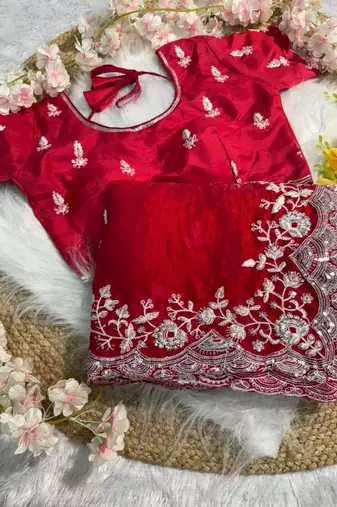 Red embroidered saree