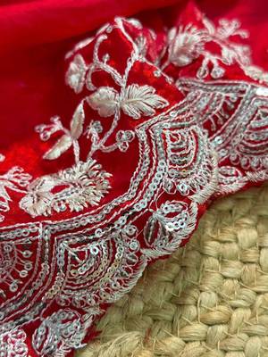 Red embroidered saree 4