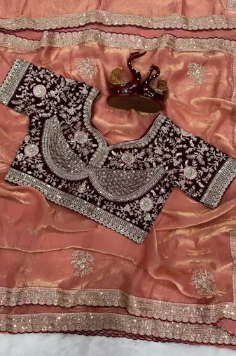 Peach silk saree