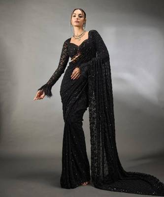 Black georgette embroidered designer saree 1