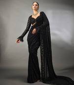Black georgette embroidered designer saree