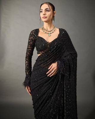 Black georgette embroidered designer saree 3
