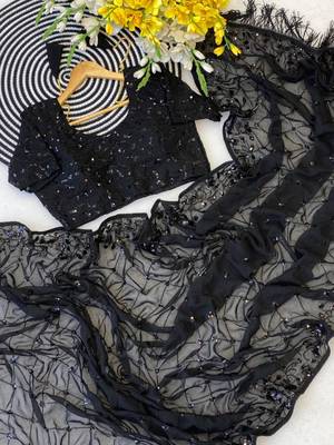 Black georgette embroidered designer saree 4