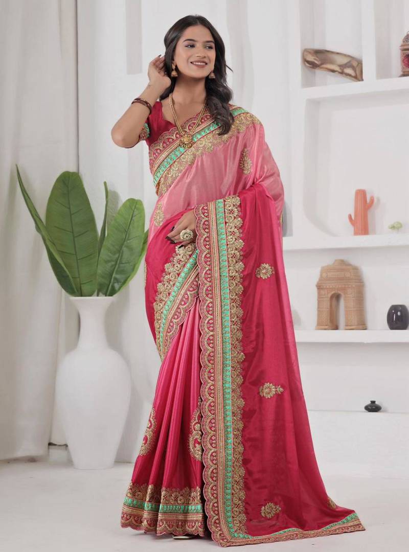 Pink traditional saree