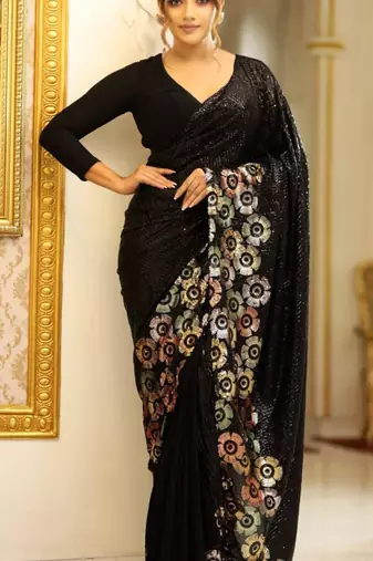 Black floral saree