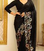 Black floral saree