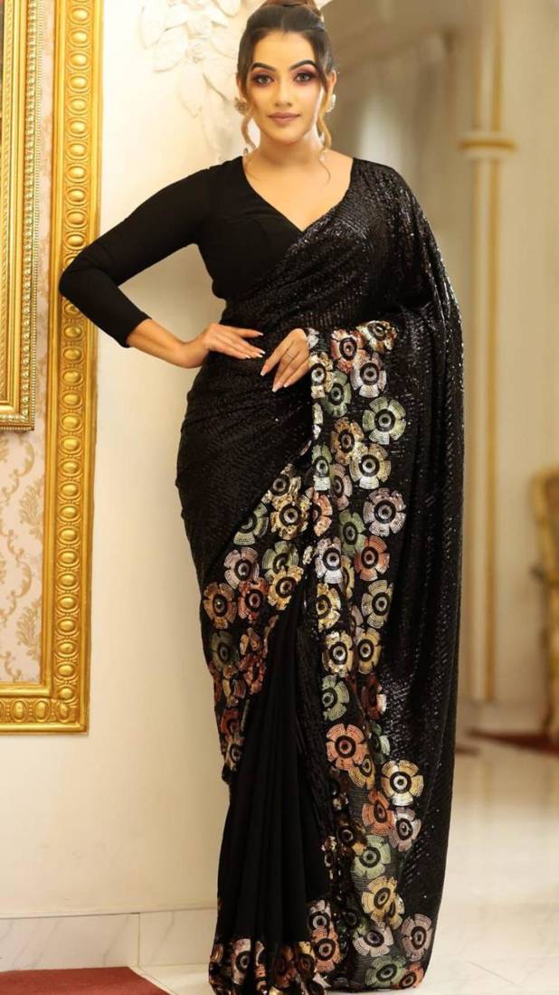 Black floral saree