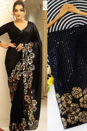 Black floral saree