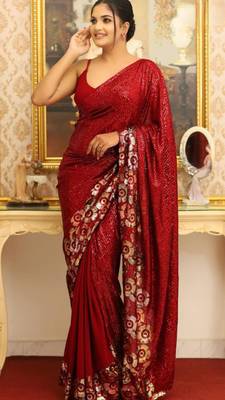 Red sequin saree 1