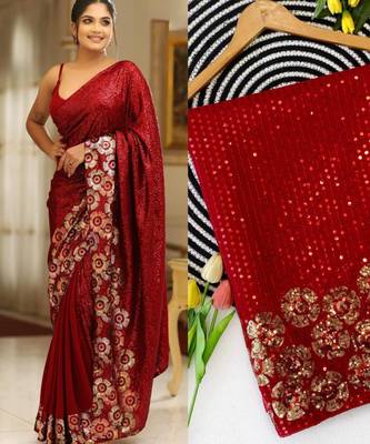 Red sequin saree 2