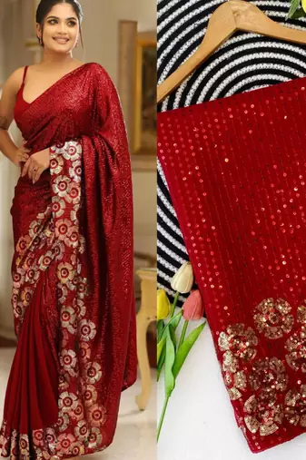 Red sequin saree