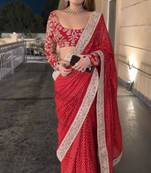 Red Georgette Saree with Gold Sequin