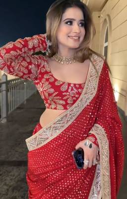 Red Georgette Saree with Gold Sequin 2