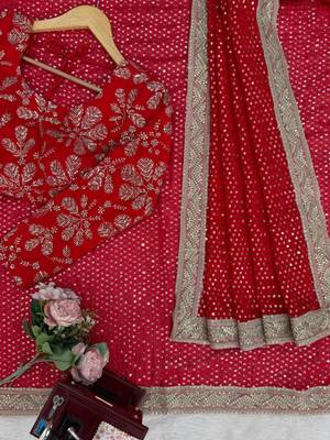 Red Georgette Saree with Gold Sequin 3