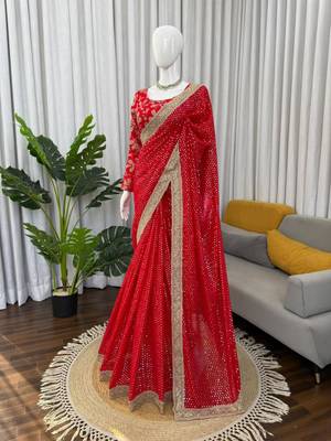 Red Georgette Saree with Gold Sequin 4