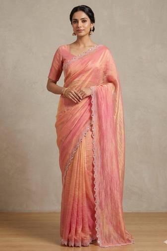 Peach pastel saree