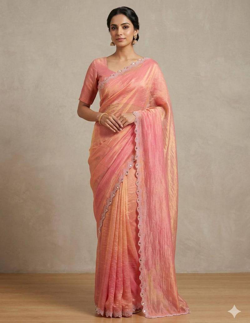Peach pastel saree
