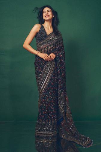 Dark black printed saree