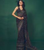 Dark black printed saree