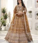 Golden Color Sequins and Zari  Embroidery Work Net Lahenga Choli Set