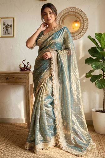 Sage green silk blend saree