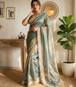 Sage green silk blend saree