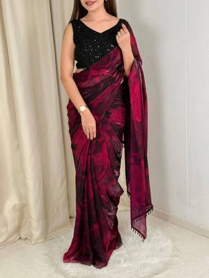 Maroon & black printed saree 1
