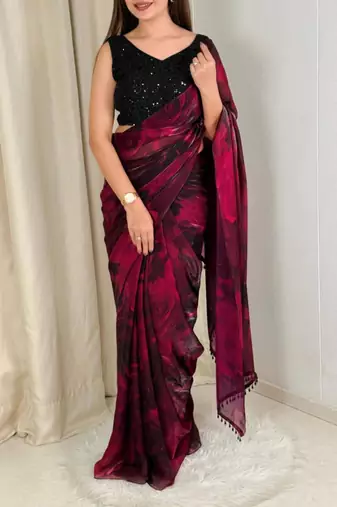 Maroon & black printed saree