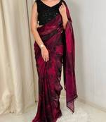 Maroon & black printed saree