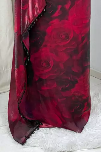 Maroon & black printed saree