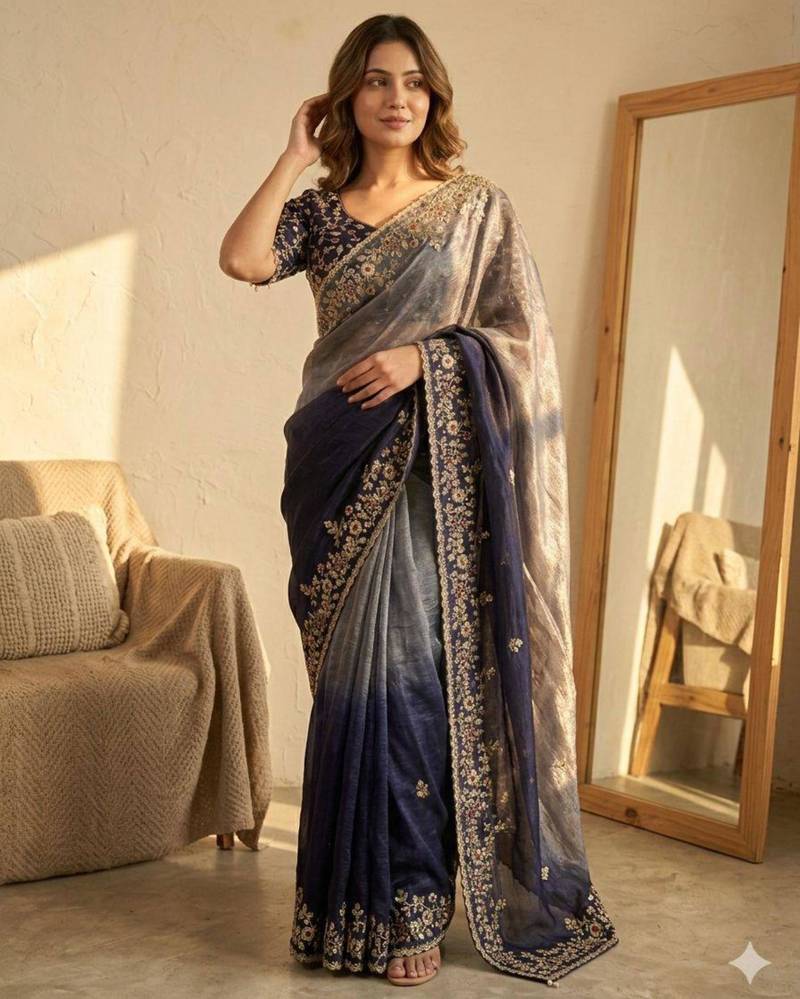 Blue ombre saree
