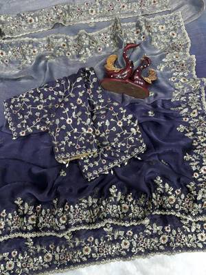 Blue ombre saree 3