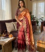 Dual-tone silk saree (orange & maroon)