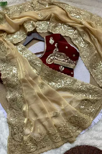 Beige gold party saree
