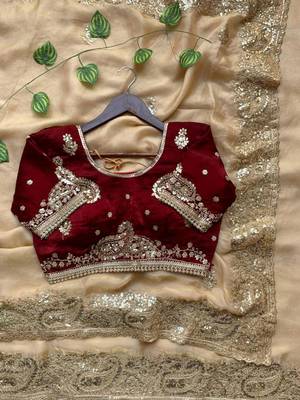 Beige gold party saree 3