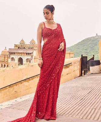 Red sequin designer saree 1