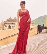 Red sequin designer saree