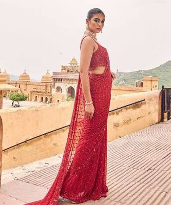 Red sequin designer saree 2