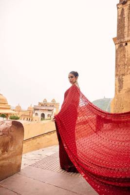 Red sequin designer saree 3