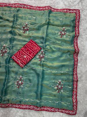 Teal green saree with red blouse 2