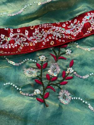 Teal green saree with red blouse 3