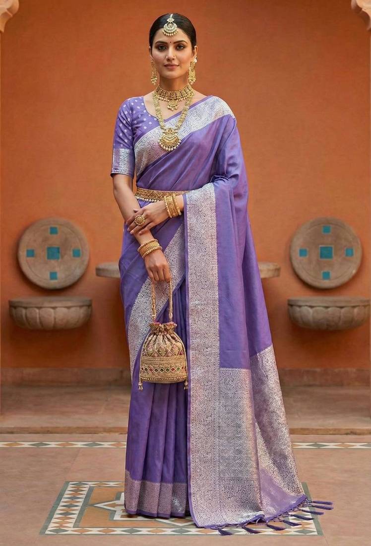 Lavender silk saree