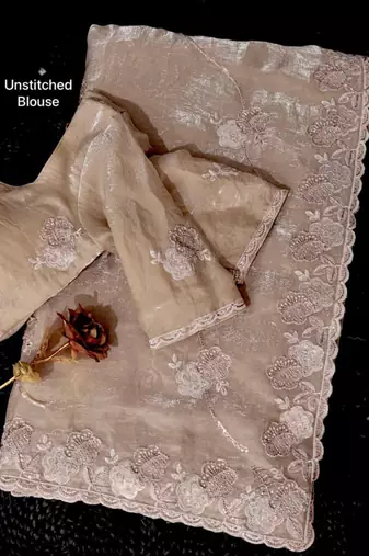 Beige embroidered saree