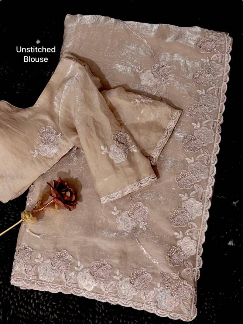 Beige embroidered saree